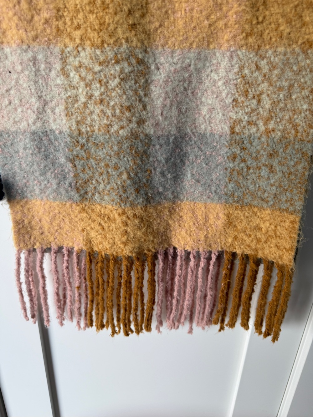 Madewell Scarf in Plaid Check Yellow Pink Blue - Picture 2 of 4